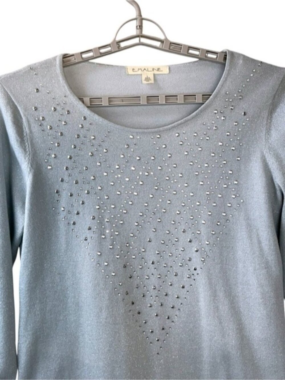 Emaline Metallic Embellished Sweater 3/4 Sleeve Slip On Scoop Neck Gray Lg - Picture 9 of 14